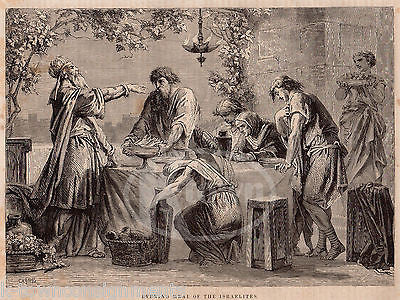 Jewish Family Feast Israelites Evening Meal Table Antique Bible Engraving Print - K-townConsignments