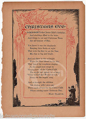 CHRISTMAS EVE ANGLES POEM ANTIQUE NURSERY RHYME GRAPHIC ILLUSTRATION PRINT - K-townConsignments