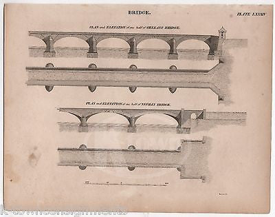 ORLEANS NEUILLY BRIDGE FRANCE ANTIQUE GRAPHIC ENGRAVING ARCHITECTURE PRINT 1832 - K-townConsignments