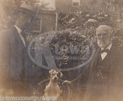 Cute Jack Russel Terrier Two Men & Their Trick Dog Antique Snapshot Photo - K-townConsignments