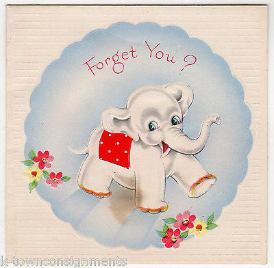 White Elephant Never Forgets You Vintage Graphic Art Get Well Greetings Card - K-townConsignments