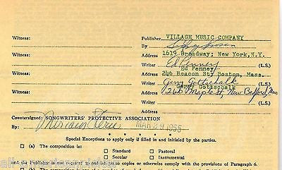 ED PENNEY FRANK SINATRA SONGWRITER ORIGINAL AUTOGRAPH SIGNED MUSIC CONTRACT 1955 - K-townConsignments