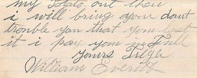 WILLIAM EVERITT WEIDASVILLA PENNSYLVANIA FARMING ANTIQUE AUTOGRAPH SIGNED LETTER - K-townConsignments