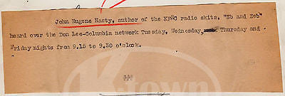 JOHN  EUGENE HASTY EB AND ZEB RADIO PERSONALITY AUTHOR ANTIQUE PRESS PHOTO 1932 - K-townConsignments