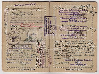 WWII CANCELED GERMAN PASSPORT W/ MANY TRAVEL STAMPS ITALY BERLIN REISEPASS 1939 - K-townConsignments