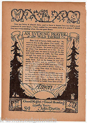 HUNTERS EVENING PRAYER POEM ANTIQUE NURSERY RHYME GRAPHIC ILLUSTRATION PRINT - K-townConsignments