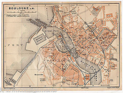 BOULOGNE FRANCE HENRIVILLE ANTIQUE TRAVEL CITY MAP WAGNER & LEIPZIG 1909 - K-townConsignments