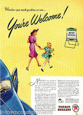 TEXACO GAS & OIL DEALERS WELCOME MOM & DAUGHTER RESTROOM VINTAGE GRAPHIC PRINT - K-townConsignments
