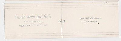 CRESCENT BICYCLE CLUB BOSTON ANTIQUE HIGH WHEEL BIKE ODD FELLOWS DANCE CARD 1882 - K-townConsignments