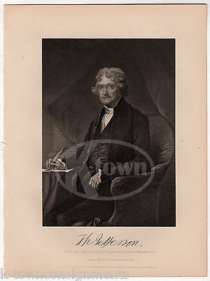 THOMAS JEFFERSON FOUNDING FATHER  ANTIQUE PORTRAIT ENGRAVING PRINT BIO 1806 - K-townConsignments