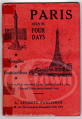 FRANCE PARIS IN FOUR DAYS VINTAGE FRENCH SOUVENIR TRAVEL GUIDE BOOK FOLDOUT MAP - K-townConsignments