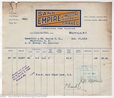 SAND EMPIRE LIMESTONE GRAVEL BUFFALO NY ANTIQUE GRAPHIC ADVERTISING RECEIPT 1915 - K-townConsignments