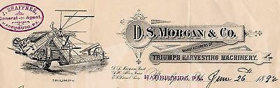 DS MORGAN TRIUMPH HARVESTING MACHINERY ANTIQUE GRAPHIC ENGRAVING LETTERHEAD 1892 - K-townConsignments