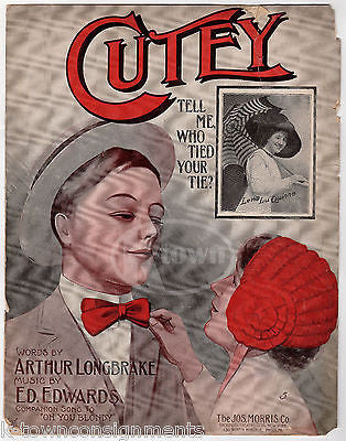 LENA LuQUINNE CUTEY TELL ME WHO TIED YOUR TIE ANTIQUE ART COVER SHEET MUSIC 1909 - K-townConsignments