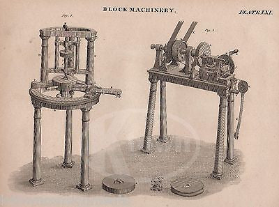 EARLY WOODWORKING TABLE SAW & DRILL PRESS ANTIQUE GRAPHIC ENGRAVING PRINT 1832 - K-townConsignments