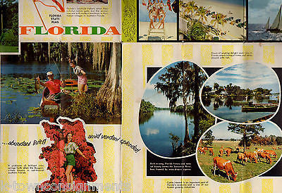 FLORIDA SUNSHINE STATE VACATIONS VINTAGE GRAPHIC ADVERTISING FOLD-OUT ROAD MAP - K-townConsignments