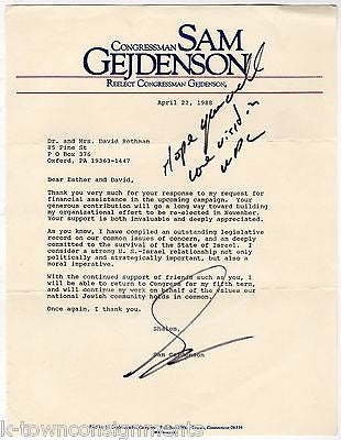 SAM GEJDENSON CONNECTICUT CONGRESSMAN AUTOGRAPH SIGNED RE-ELECT LETTERHEAD NOTE - K-townConsignments