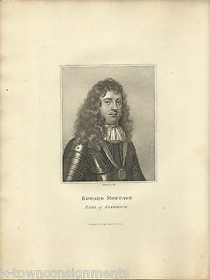 EDWARD MONTAGU EARL OF SANDWICH ENGLAND ANTIQUE PORTRAIT ENGRAVING PRINT 1806 - K-townConsignments