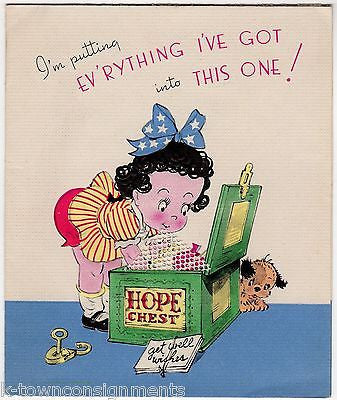 Cute Little Girl Hope Chest Vintage Graphic Illustrated Get Well Greetings Card - K-townConsignments