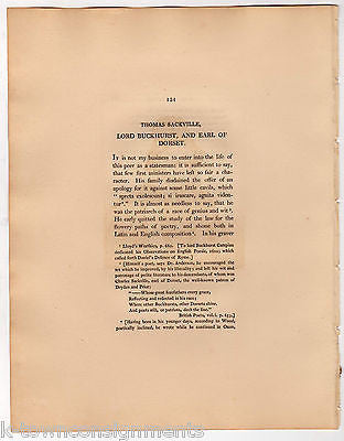 THOMAS SACKVILLE LORD BUCKHURST ANTIQUE PORTRAIT ENGRAVING PRINT BIO 1806 - K-townConsignments