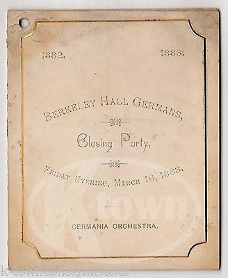 BERKELEY HALL GERMANS GERMANIA ORCHESTRA BOSTON ANTIQUE DANCE CARD PROGRAM 1883 - K-townConsignments