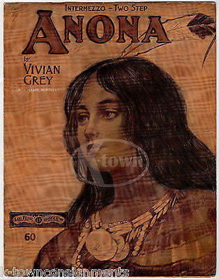 ANONA INDIAN SQUAW SONG BY McKINLEY ANTIQUE GRAPHIC ILLUSTRATED SHEET MUSIC 1903 - K-townConsignments