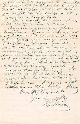 DODSON PEIRCE HYDE PARK ILLINOIS ANTIQUE AUTOGRAPH SIGNED PERSONAL LETTER 1874 - K-townConsignments