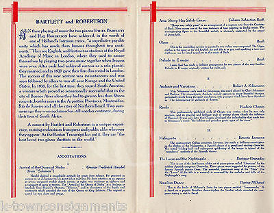 ETHEL BARTLETT RAE ROBERTSON CLASSICAL PIANO NEW YORK COMMUNITY CONCERT PROGRAM - K-townConsignments