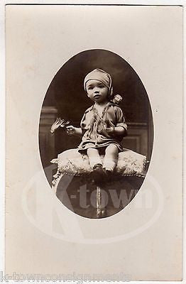 YOUNG BOY PLAYING WITH LIVE FIRE STICK IN PAJAMAS REAL PHOTO POSTCARD RPPC - K-townConsignments