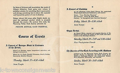 WYOMING VALLEY BACH FESTIVAL 1941 WILKES-BARRE PA ERNEST WHITE CONCERT PROGRAM - K-townConsignments
