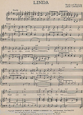 CHARLIE SPIVAK LINDA SONG WORDS & MUSIC VINTAGE GRAPHIC SHEET MUSIC - K-townConsignments