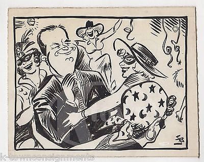 HALLOWEEN MASQUERADE BALL DANCE ORIGINAL SIGNED NEWSPAPER CARTOON INK SKETCH - K-townConsignments