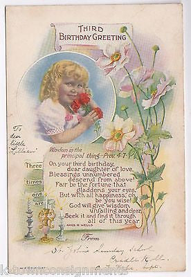 BIRTHDAY GREETINGS POEM BY AMOS WELLS ANTIQUE GRAPHIC VICTORIAN GREETING CARD - K-townConsignments