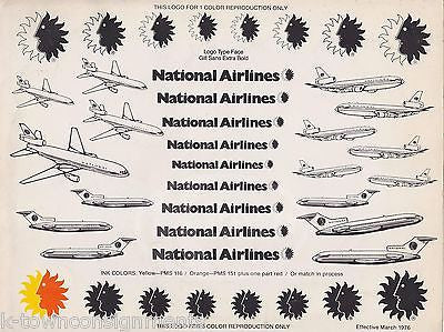 NATIONAL AIRLINES VINTAGE GRAPHIC ADVERTISING AIRLINER LOGOS PROMO SHEET 1976 - K-townConsignments