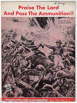 PRAISE THE LORD & PASS THE AMMUNITION VINTAGE WWII GRAPHIC ART SHEET MUSIC 1942 - K-townConsignments