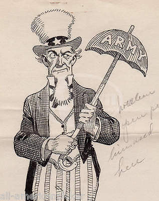 Uncle Sam US Army Umbrella Vintage Signed Patriotic Ink Sketch Drawing & Print - K-townConsignments