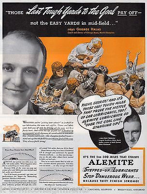 GEORGE HALAS CHICAGO BEARS FOOTBALL VINTAGE ALEMITE AUTO LUBE MAGAZINE AD PRINT - K-townConsignments