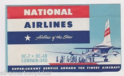 NATIONAL AIRLINES DC-7 CONVAIR VINTAGE GRAPHIC ADVERTISING FLIGHT TICKET STUB - K-townConsignments