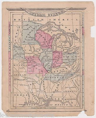 GREAT LAKES WESTERN STATES AMERICA ANTIQUE HAND COLORED GRAPHIC ILLUSTRATED MAP - K-townConsignments