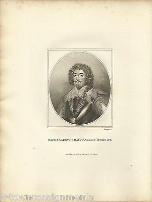 RICH SACKVILLE 5TH EARL OF DORSET ANTIQUE PORTRAIT ENGRAVING PRINT 1806 - K-townConsignments