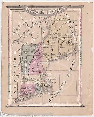 NEW ENGLAND AMERICAN STATES MAINE ANTIQUE HAND COLORED GRAPHIC ILLUSTRATED MAP - K-townConsignments