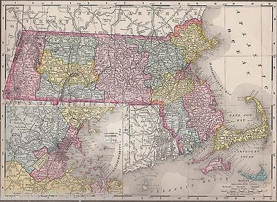 Massachusetts State Boston Cape Cod Antique Graphic Illustrated Map 1898 - K-townConsignments