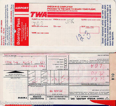 TWA AIRLINES NY BOARDING PASS VINTAGE GRAPHIC ADVERTISING FLIGHT TICKET STUB - K-townConsignments