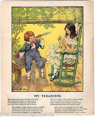 LITTLE BOYS LESSON IN SHARING ANTIQUE GRAPHIC ILLUSTRATION NURSERY POETRY PRINT - K-townConsignments