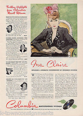 INA CLAIRE COLUMBIA RECORDS SINGER ACTRESS MAGAZINE PAGE ADVERTISEMENT 1941 - K-townConsignments