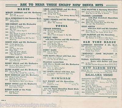 RAY KINNEY LOUISE ARMSTRONG BING CROSBY & MORE VINTAGE DECCA ADVERTISING FLYER - K-townConsignments