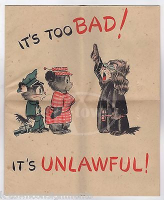 CUTE KITTEN CAT COP POLICE HUMOR GRAPHIC FOLD-OUT POSTER VINTAGE GET WELL CARD - K-townConsignments
