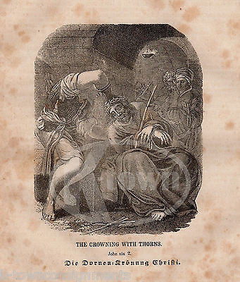 JOHN 19:2 JESUS CHRIST CROWNED WITH THORNS ANTIQUE BIBLE ENGRAVIGN PRINT 1829 - K-townConsignments