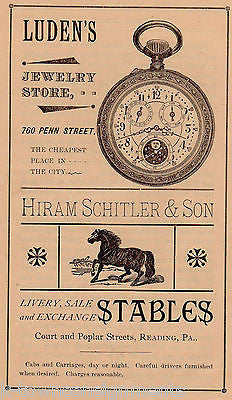 Luden Jewelry Store Hiram Schitler Stable Reading PA Antique Graphic Advertising - K-townConsignments