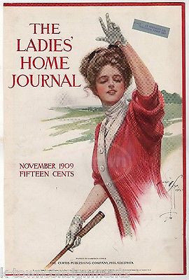 HARRISON FISHER LADY GOLFER VINTAGE GRAPHIC MAGAZINE POSTER PRINT 1909 - K-townConsignments